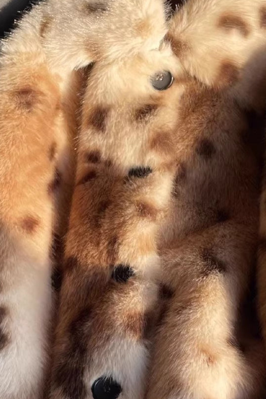 Spotted Zip Front Faux Fur Coat