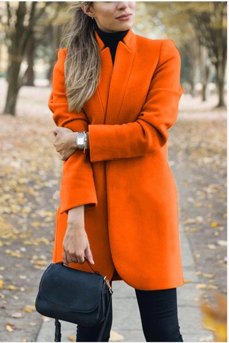 Solid Color Stand-Up Collar Pocket Coat Fashionpara
