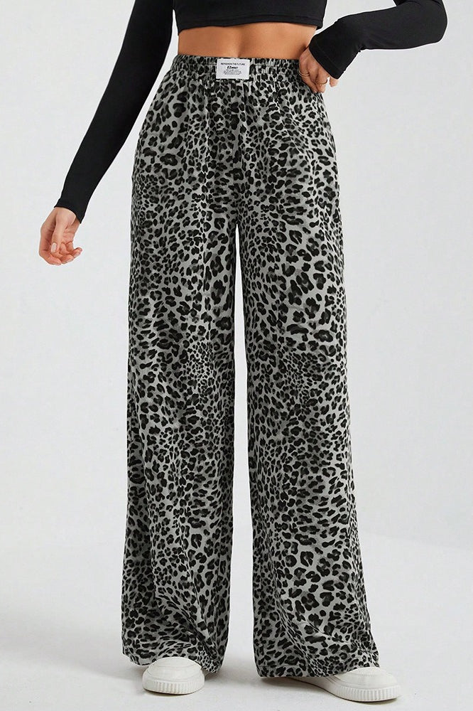 Leopard Print Loose Wide Leg Versatile Casual Pants