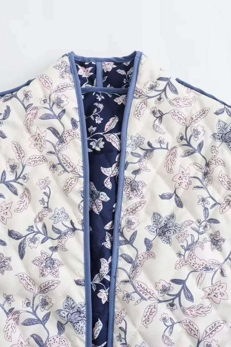 Floral Reversible Thick Padded Coat for All-Season Comfort