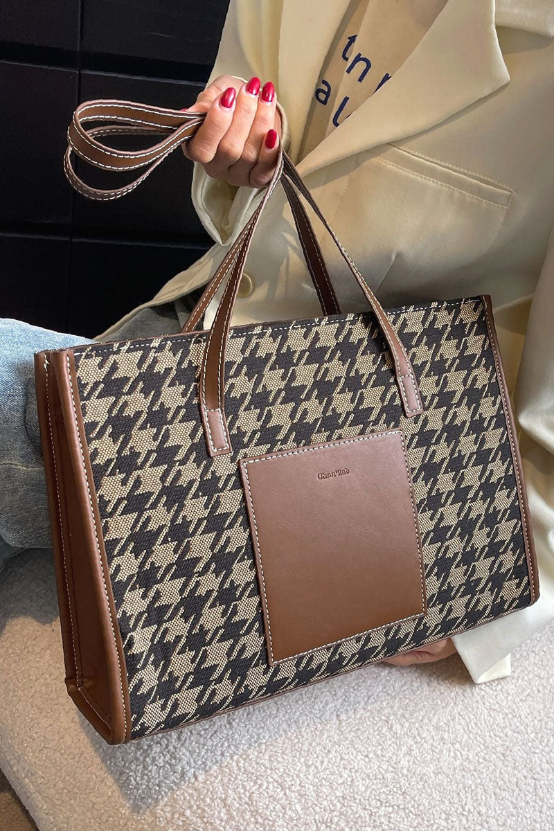 Houndstooth Pattern Shoulder Tote Bag - Fashionpara