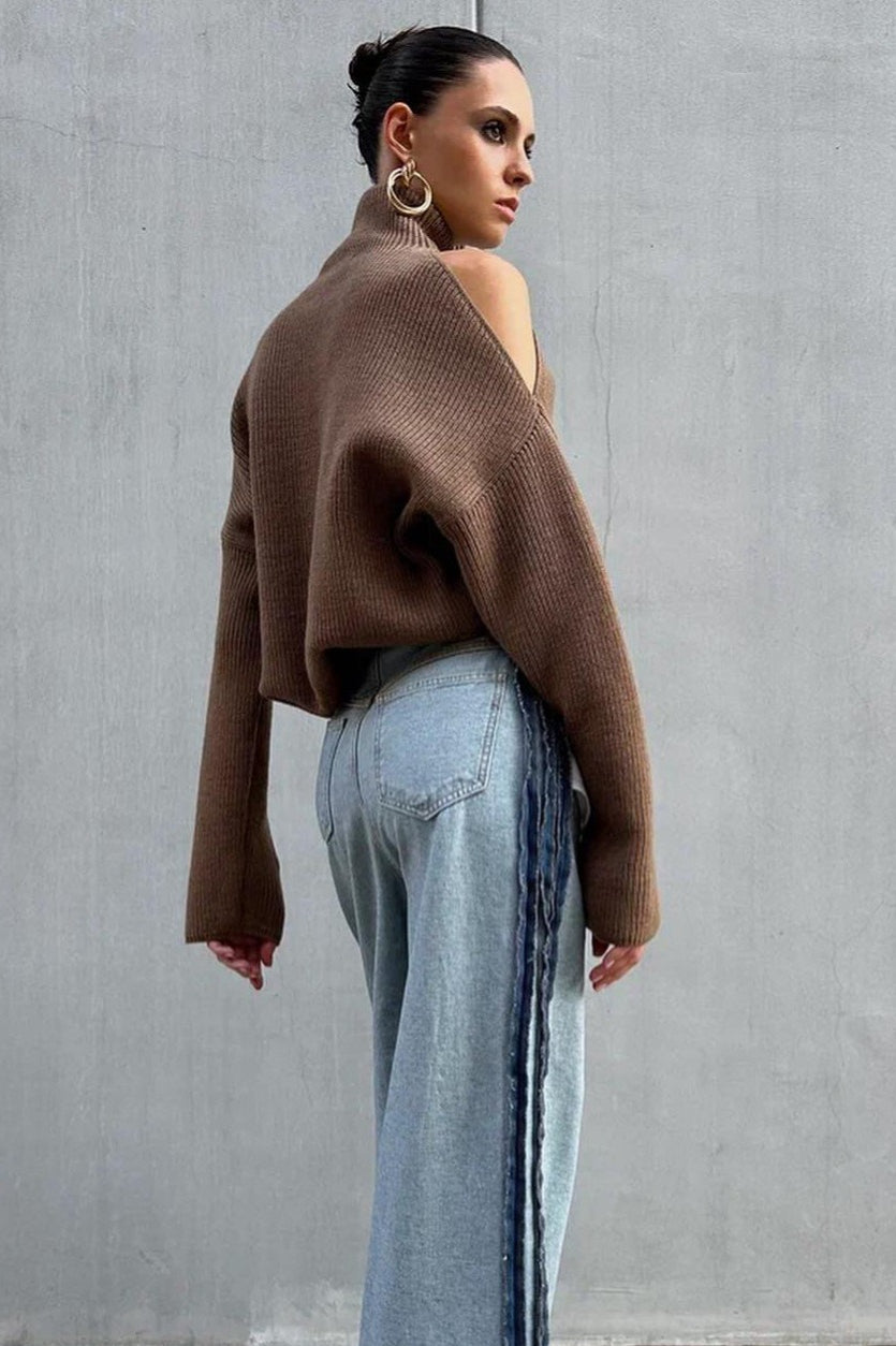 PrincessAce Off-Shoulder Turtleneck Knit Sweater in Style