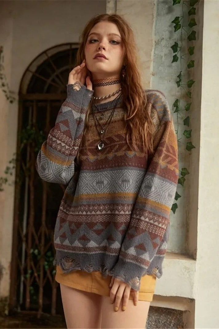 PrincessAce Autumn Geometric Knit Pullover Sweater