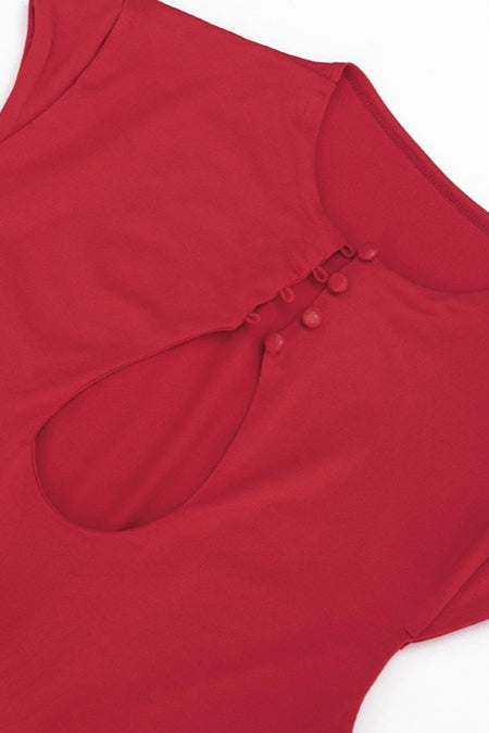 Keyhole Mock Neck Cap Sleeve Bodycon Mini Dress
