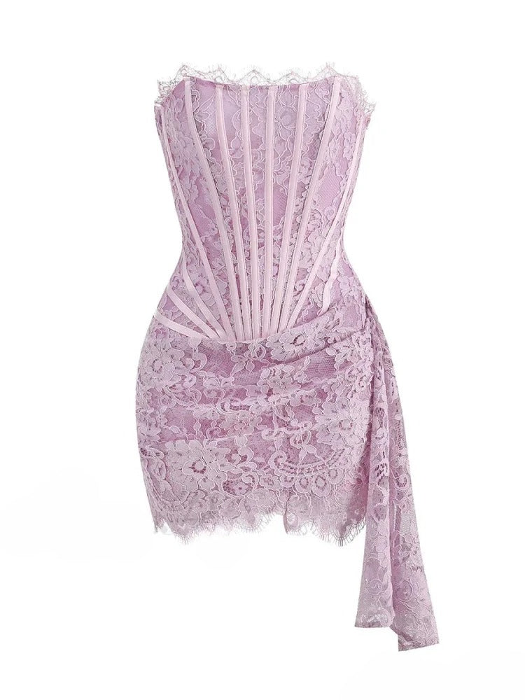 Lace Strapless Corset Bustier Mini Dress 11