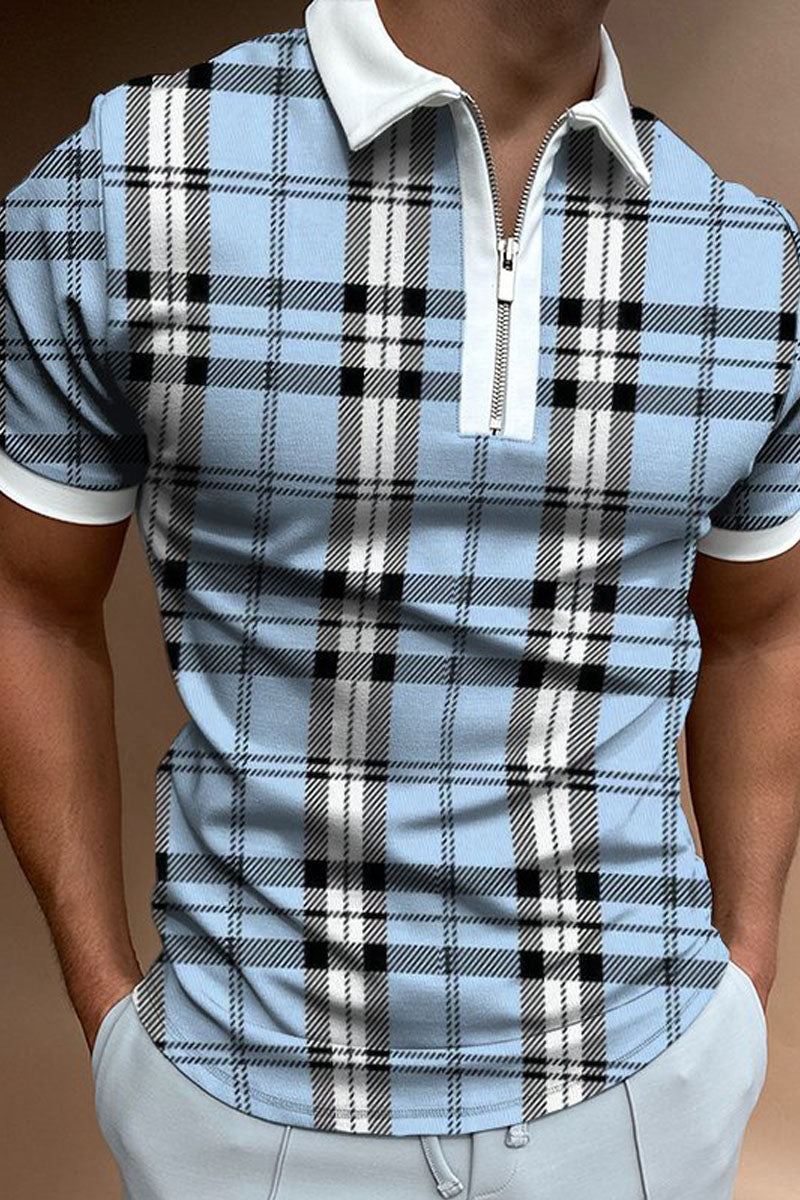 Checked Texture Print Short-sleeved Polo Shirt Fashionpara