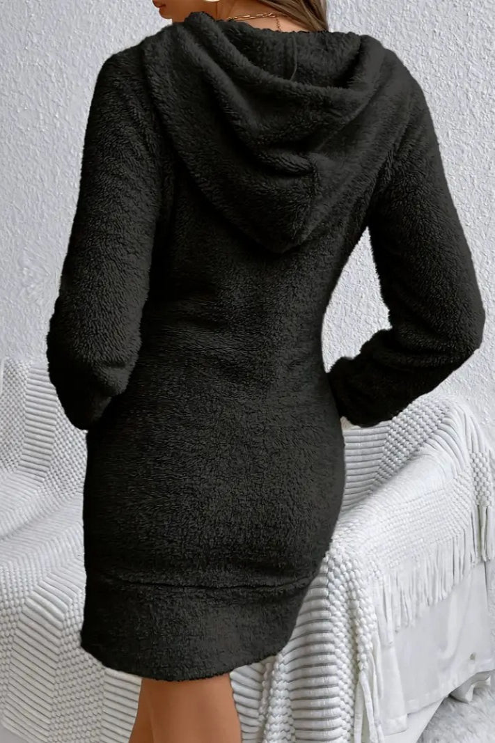 Teddy Fleece Hooded Long Sleeve Bodycon Mini Dress 8
