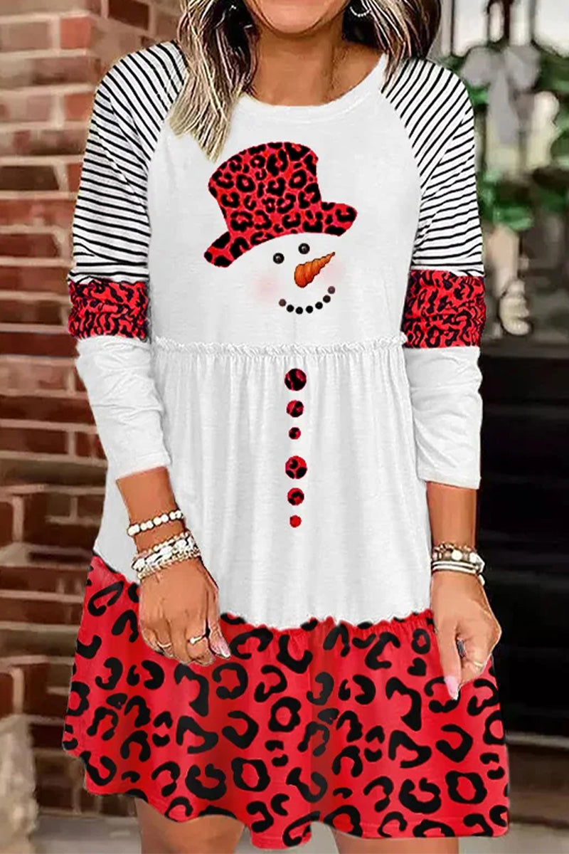 Christmas Snowman Print Long Sleeve Dress - Fashionpara