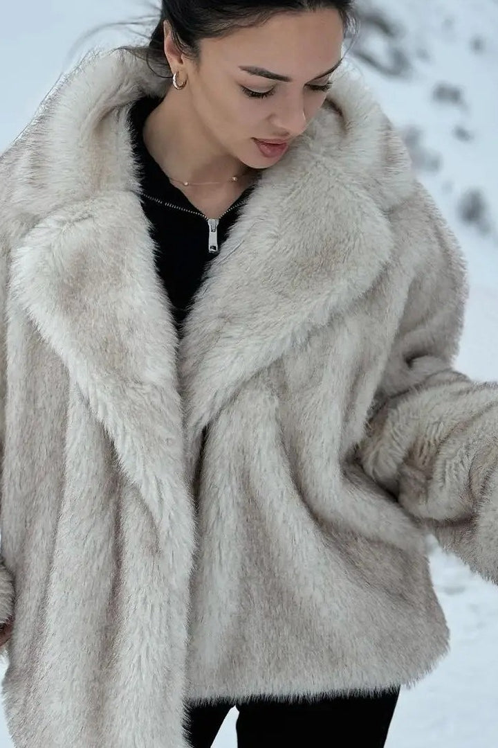 Lapel Thickened Faux Fur Plush Coat