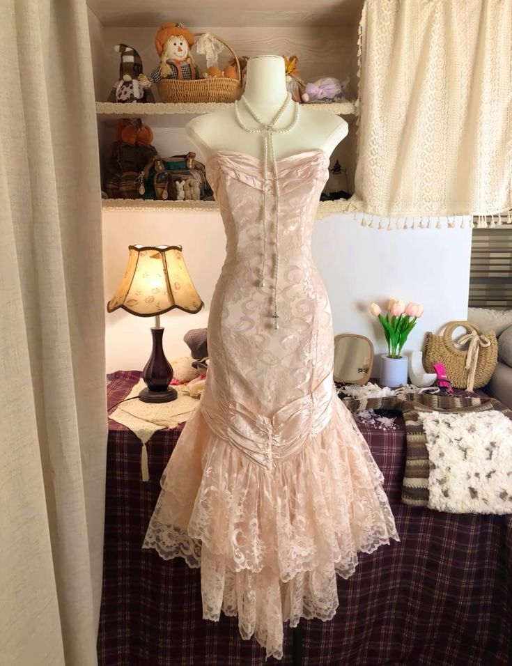 Pink Mermaid Lace Prom Dress 17th Birthday Outfit Evening Party Dress - Fashionpara