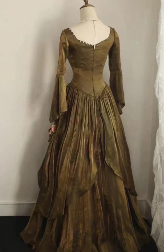 Green Velvet Prom Party Dress With Long Sleeves Classy Retro Evening Dress - Fashionpara