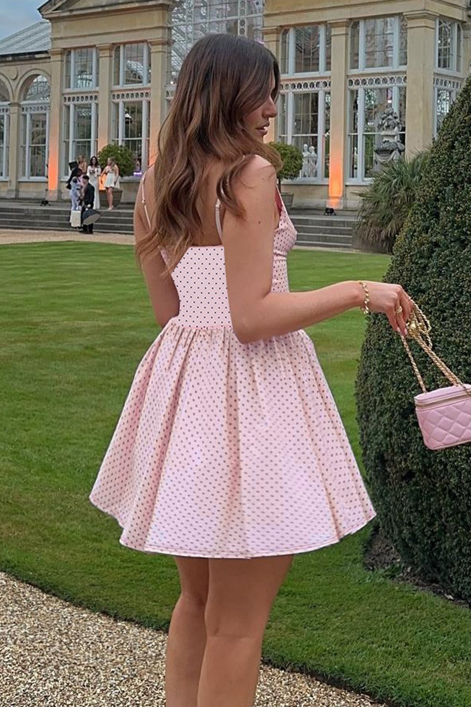 Polka Dot Deep V-Neck Scalloped Drop Waist Mini Party Dress - View 4
