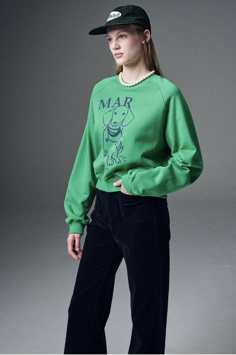 Rhinestone Dog Print Raglan Sweatshirt