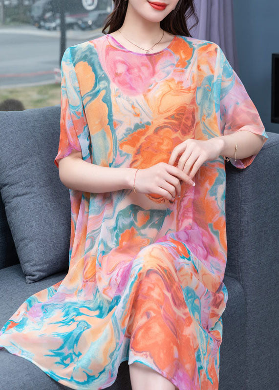 Abstract Marble Print Round Neck Butterfly Shift Midi Dress - View 5