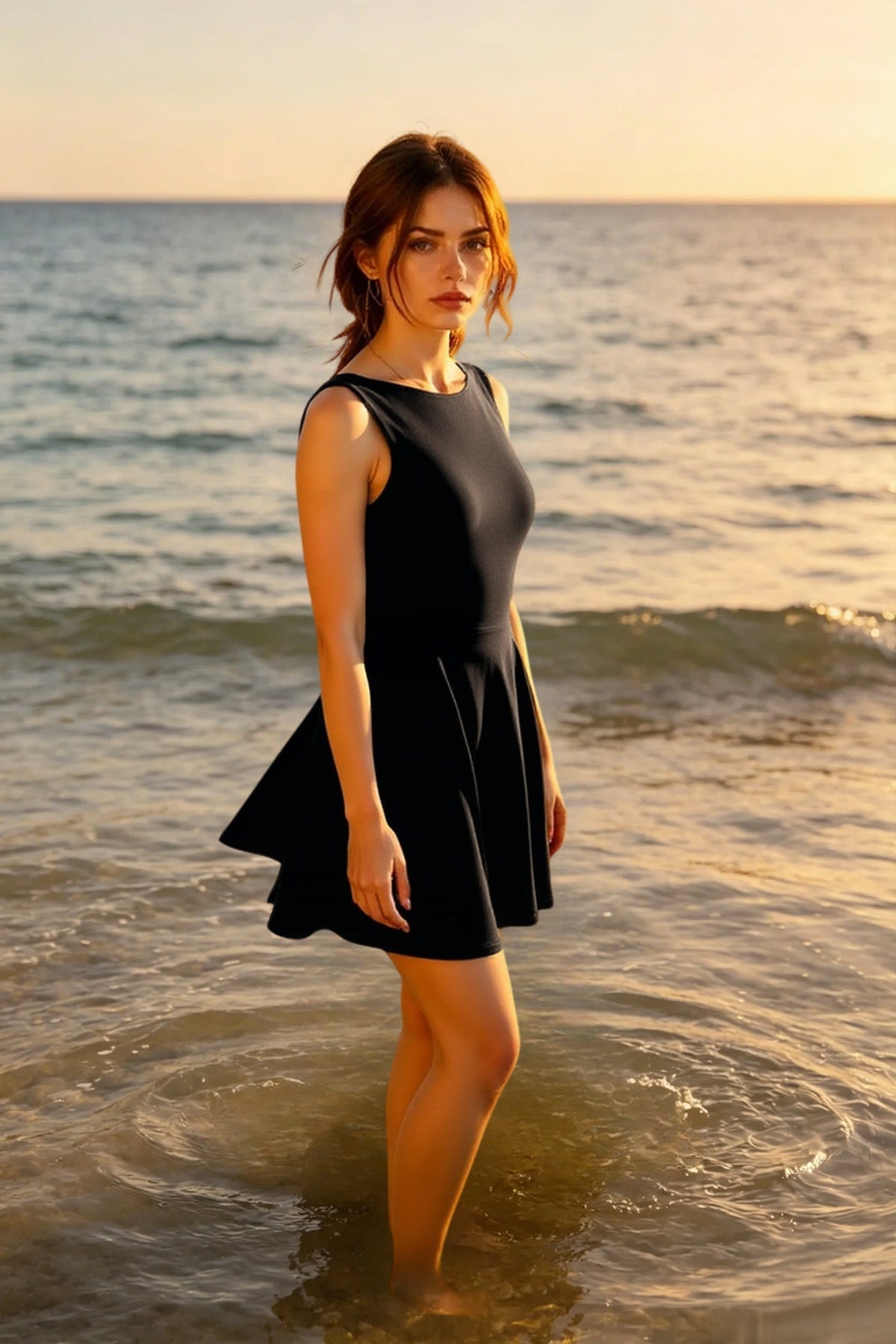 Crepe Boat Neck Sleeveless Fit & Flare Mini Dress