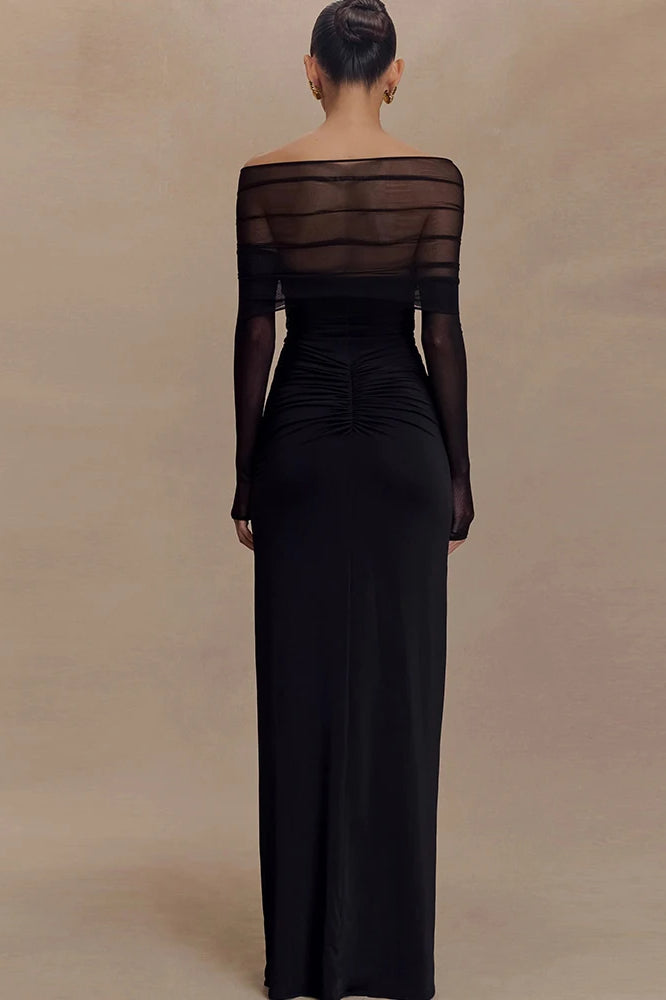 Off Shoulder Long Sleeve Cutout Ruched Maxi Dress 6