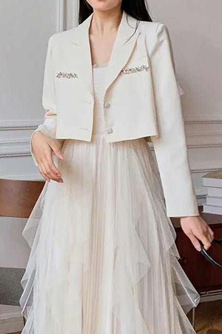 Crystal Decor Notched Cropped Blazer