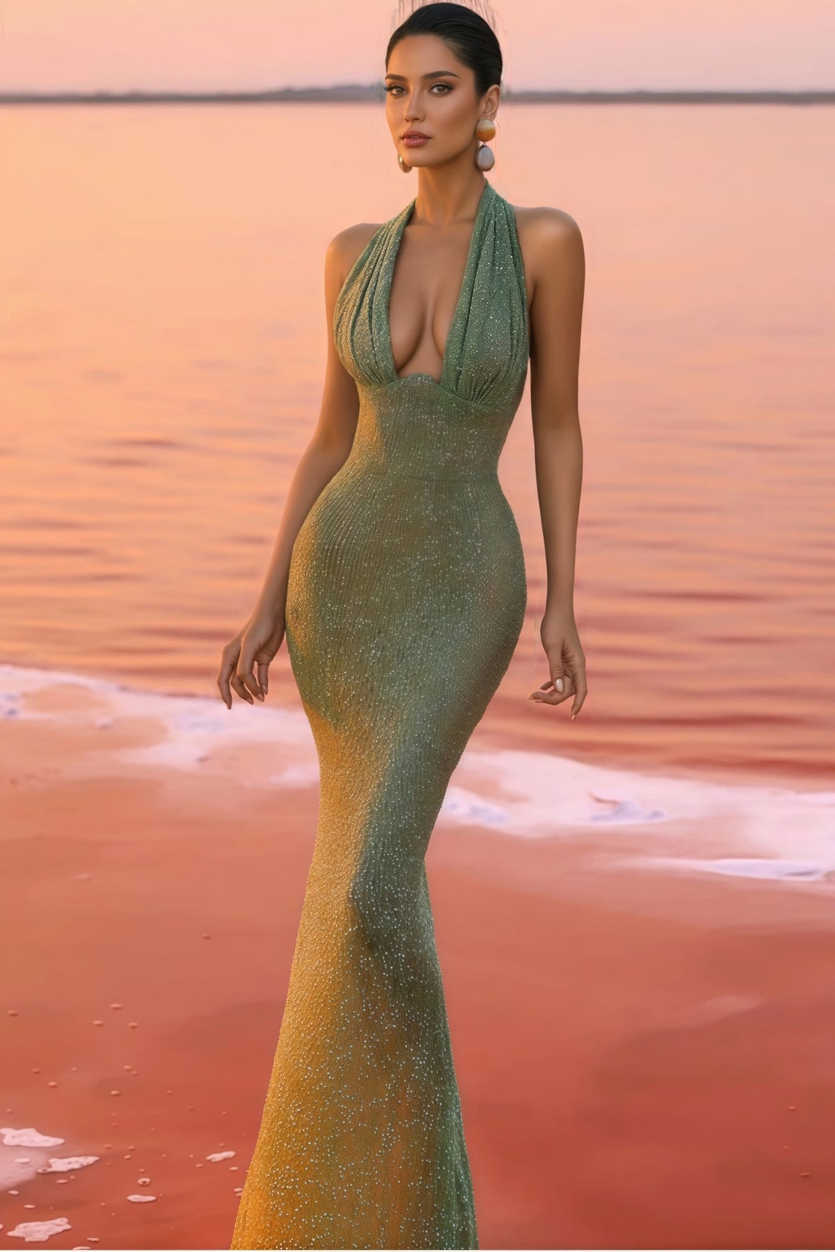 Elsinx Green Backless Sequin Maxi Dress - View 2