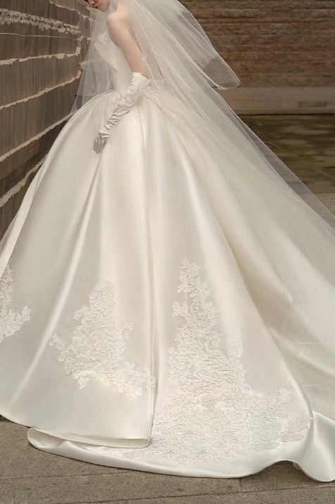 Strapless Satin Cathedral Train Wedding Dress
