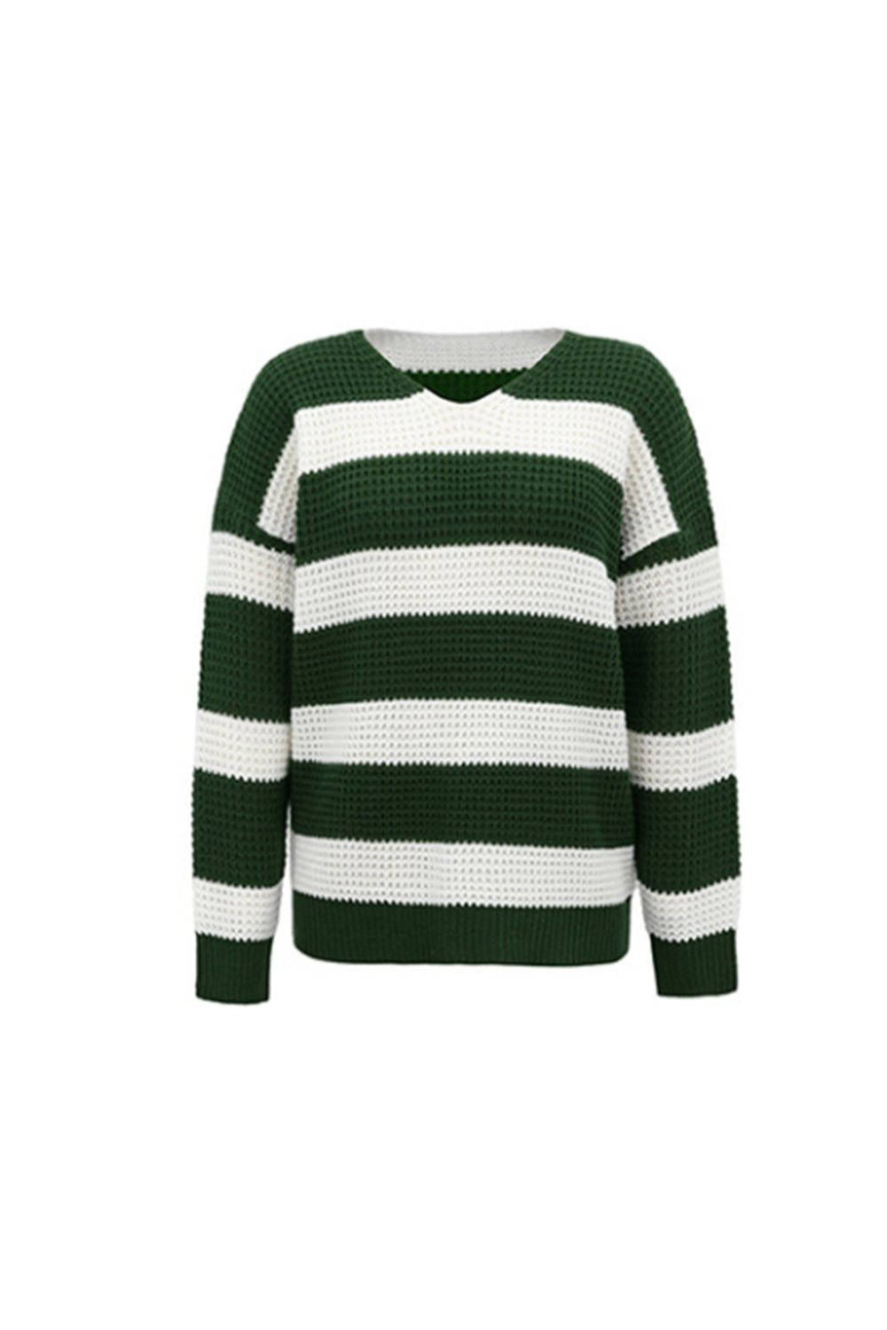 RadyRin V-Neck Striped Waffle Sweater for Stylish Comfort