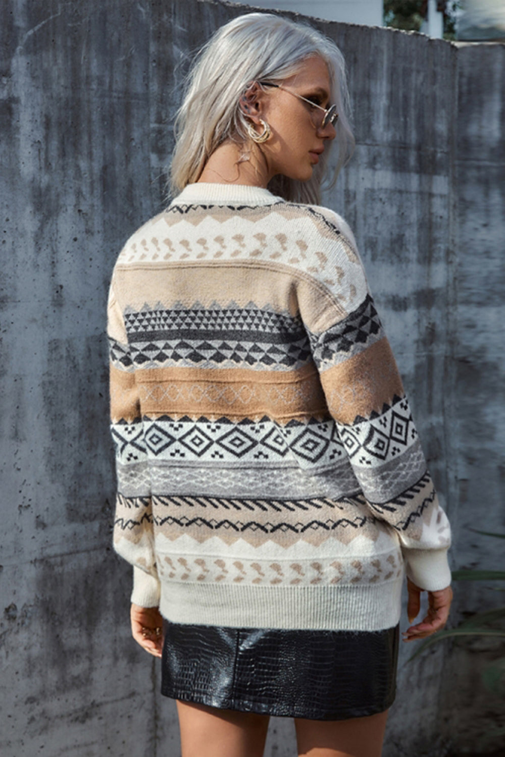 RadyRin Rhombus Print Long Sleeve Sweater for Effortless Style