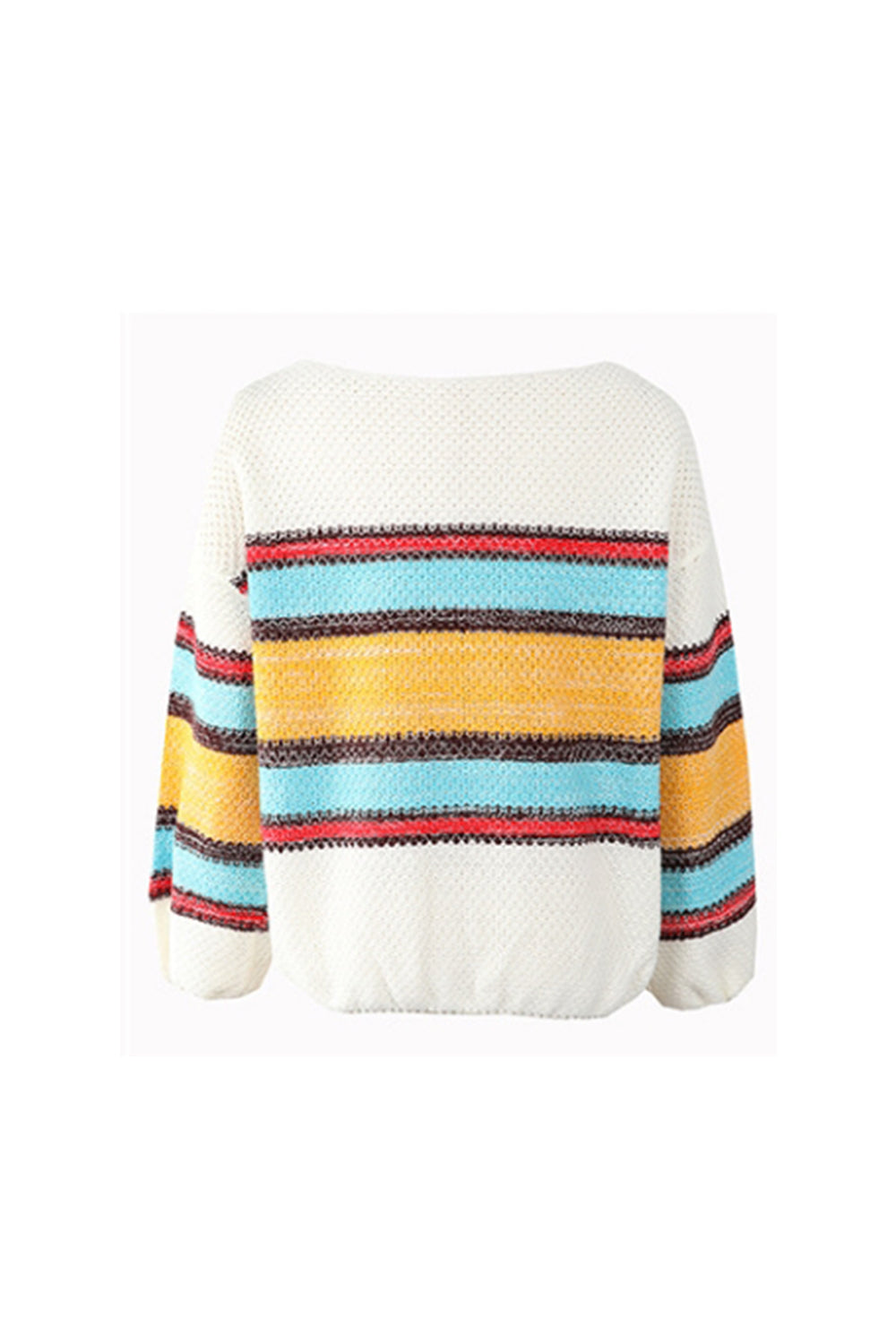 RadyRin Off-Shoulder Rainbow Striped Sweater for Chic Style