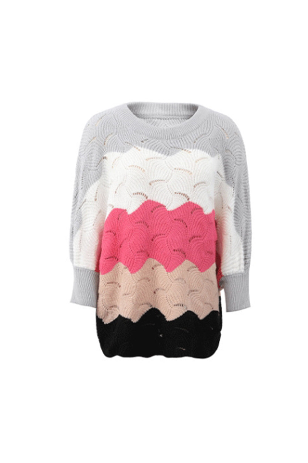 RadyRin Bat Sleeve Contrast Knit Sweater for Elegant Style