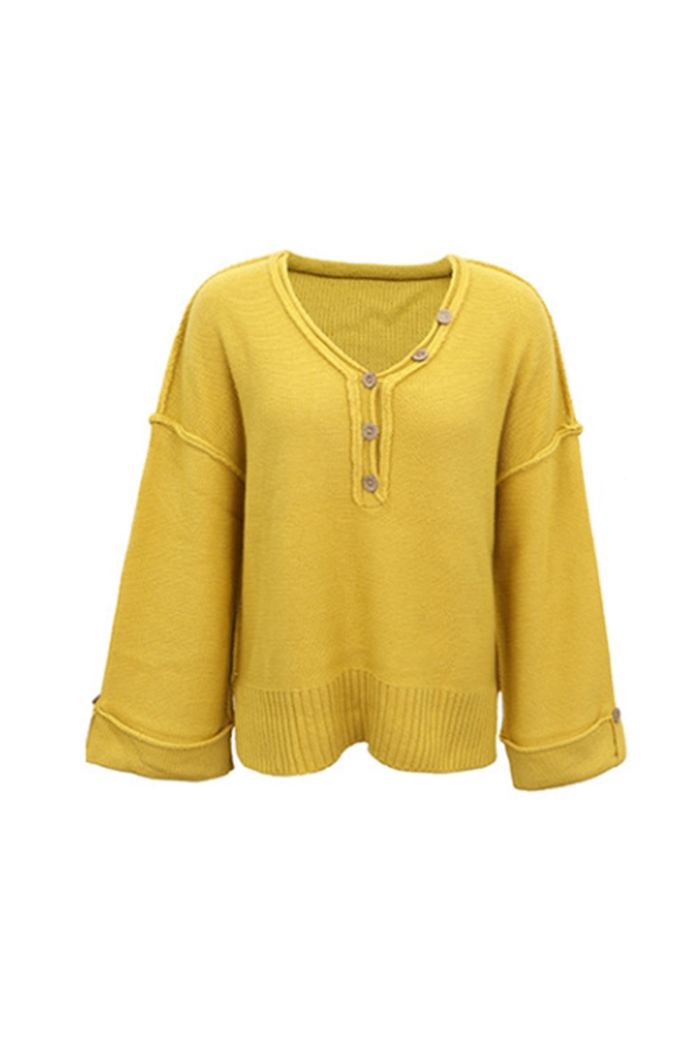 RadyRin Stylish Reverse Button V-Neck Sweater for Chic Comfort