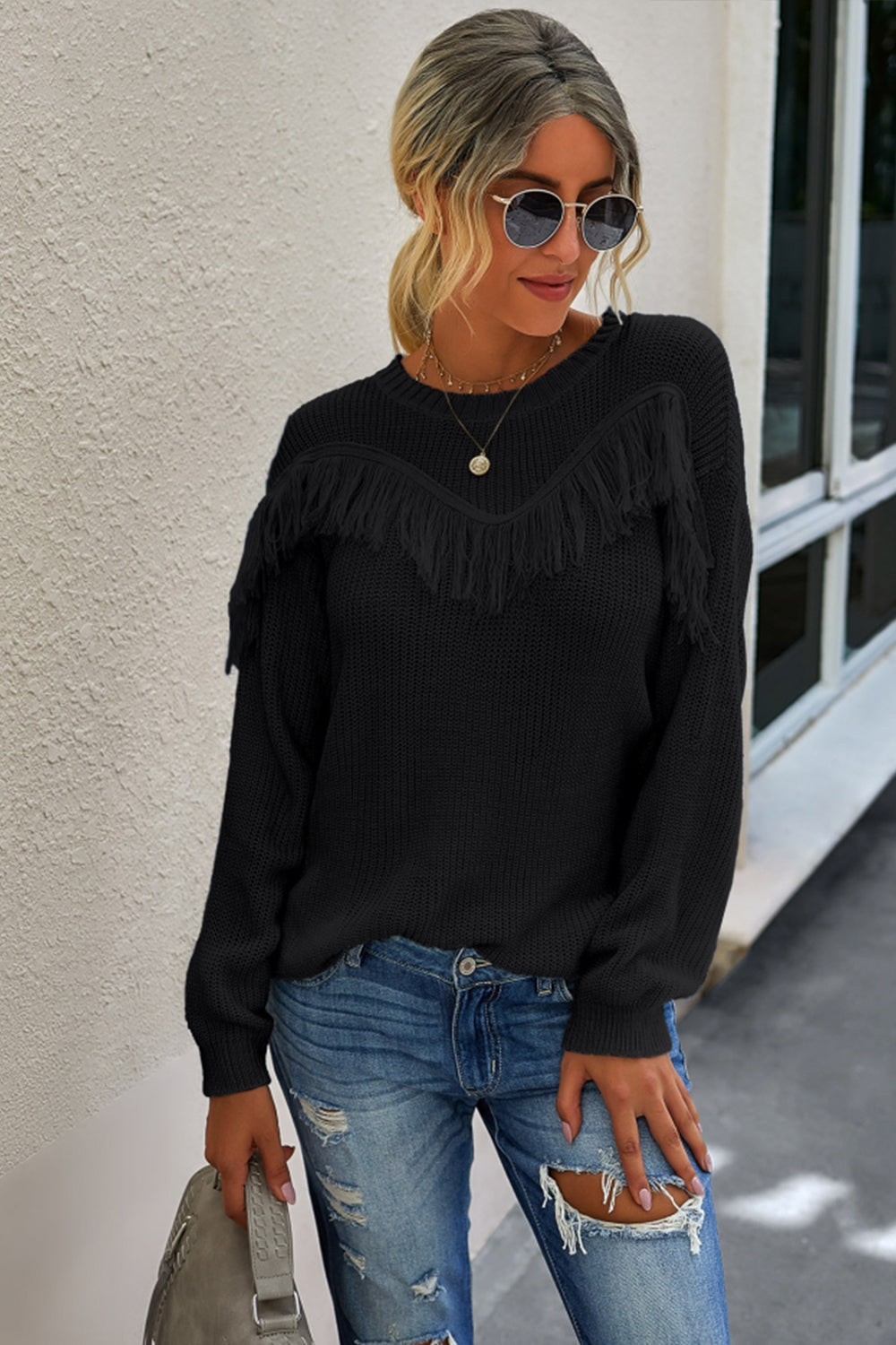 RadyRin Patchwork Tassel Sweater for Stylish Comfort