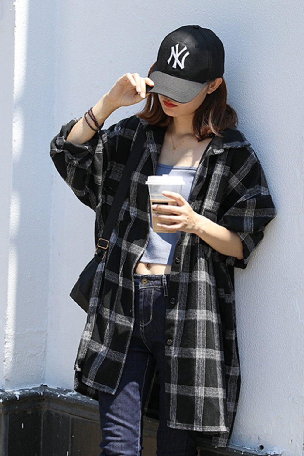 RadyRin Thick Brushed Plaid Flannel Lapel Cardigan Coat