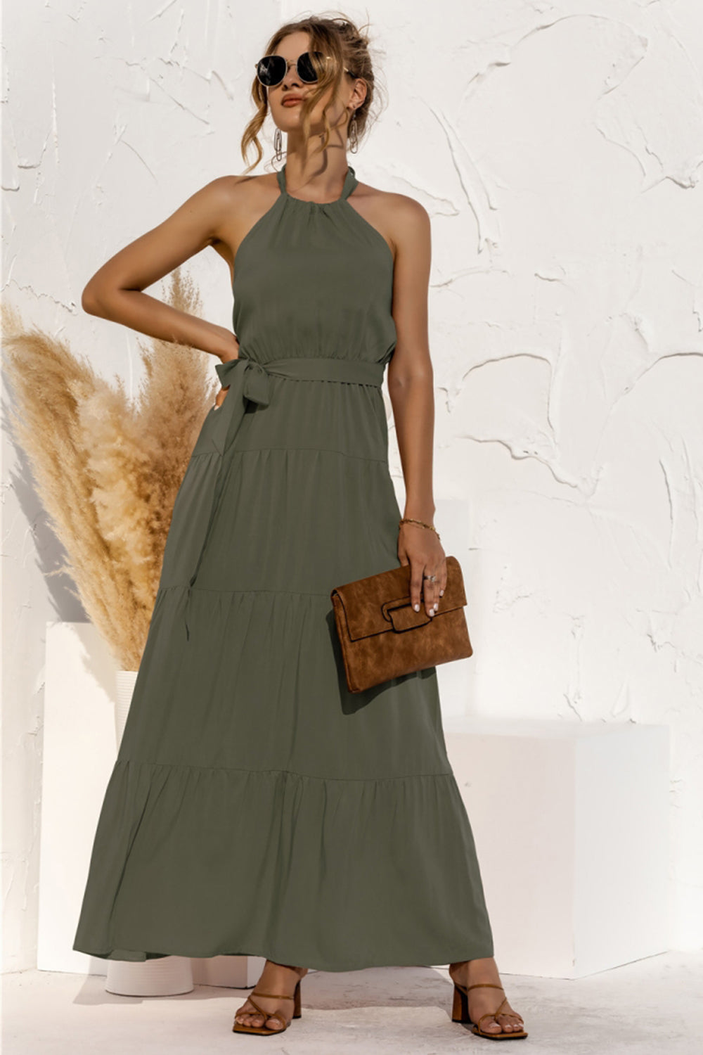 Halter Patchwork Long Dress - Fashionpara