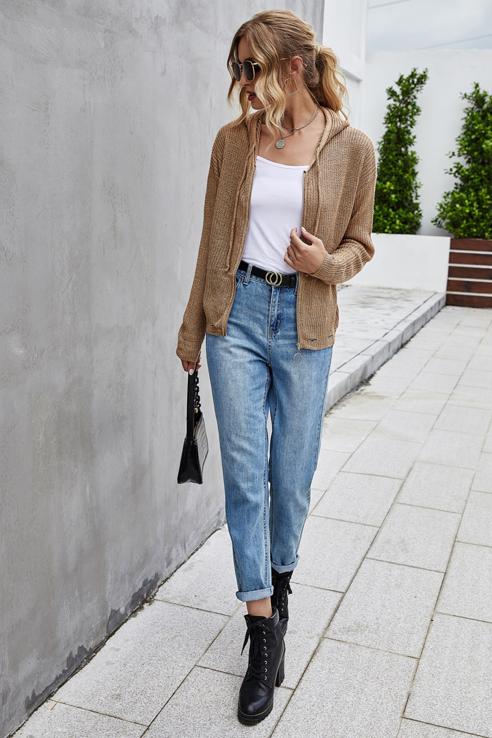 RadyRin Women's Knitted Open Front Hooded Sweater