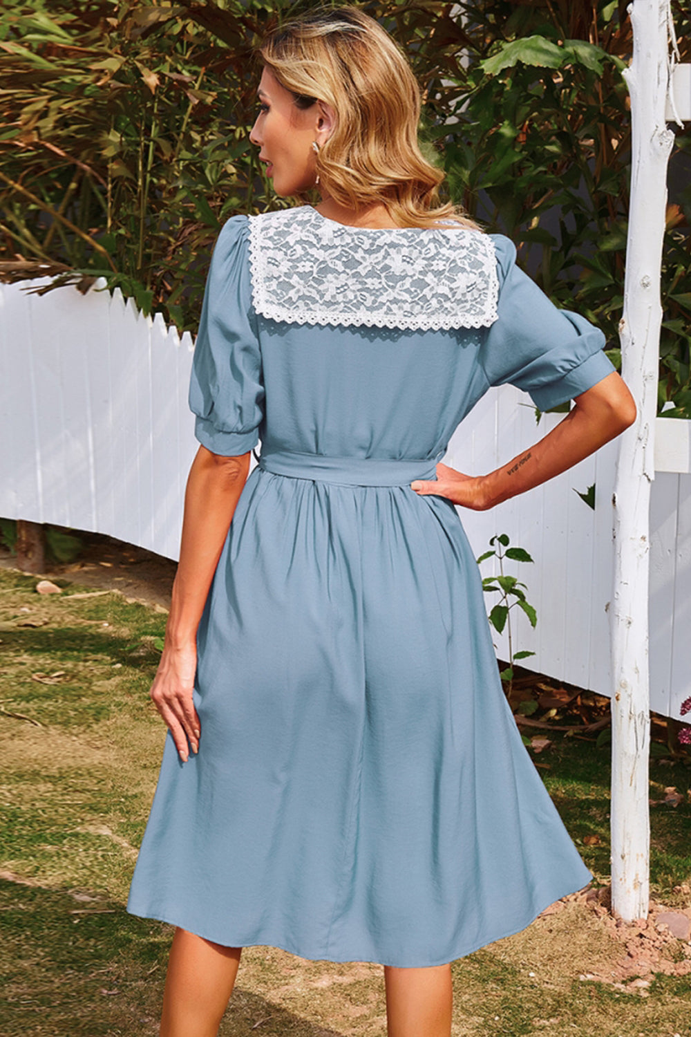 Solid Color Elastic Waist Midi Dress - Fashionpara