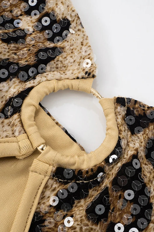 Leopard Sequin Strapless Mini Dress