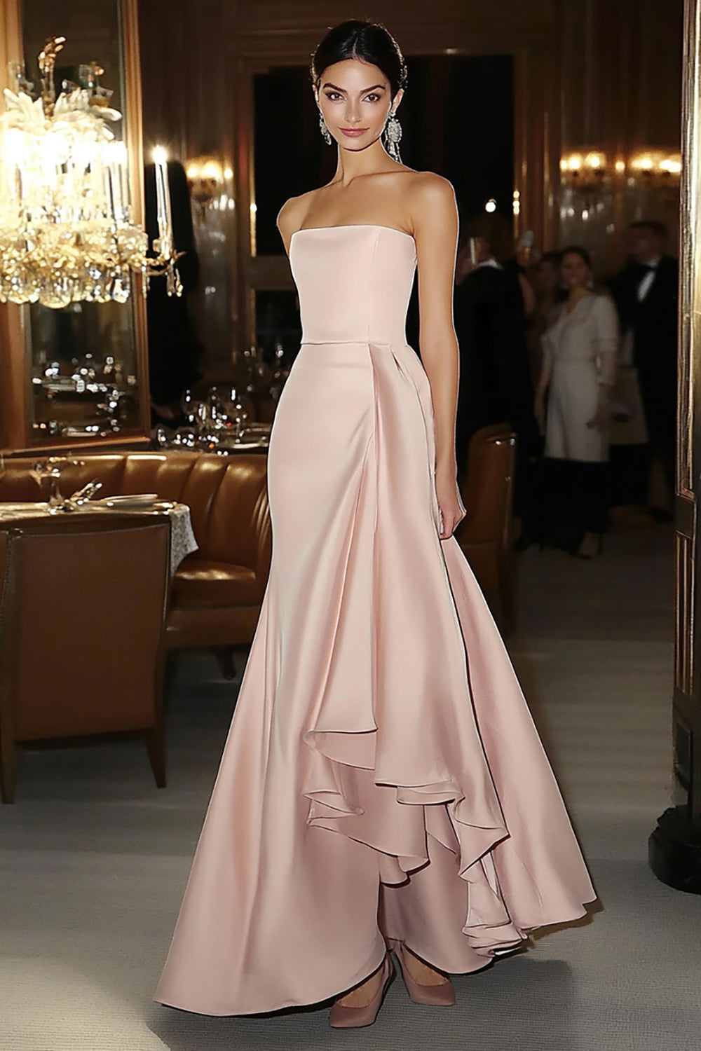 Sheath Pink Satin Strapless Gala Dress