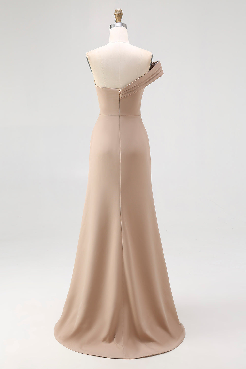 Light Khaki Jersey One Shoulder Sheath Long Pleated Gala Dress