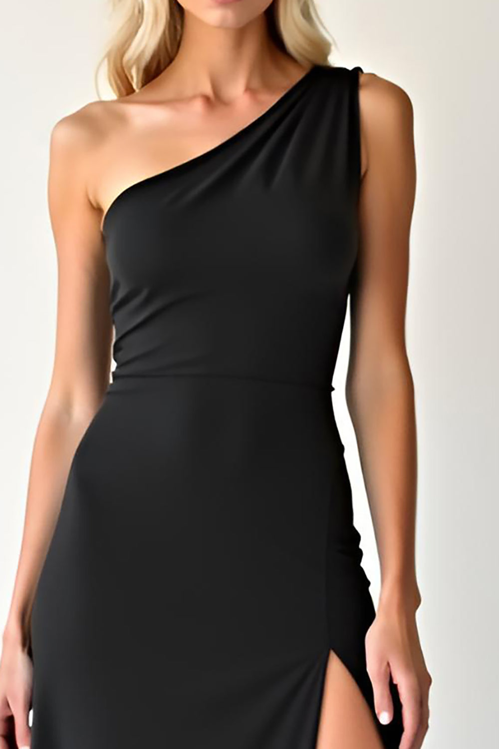 Elegant Chiffon Black One Shoulder Prom Dress with Slit - Fashionpara