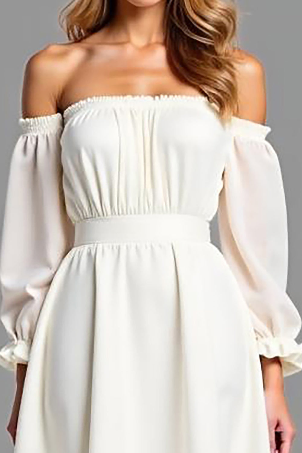 Off the Shoulder White Chiffon Graduation Dress