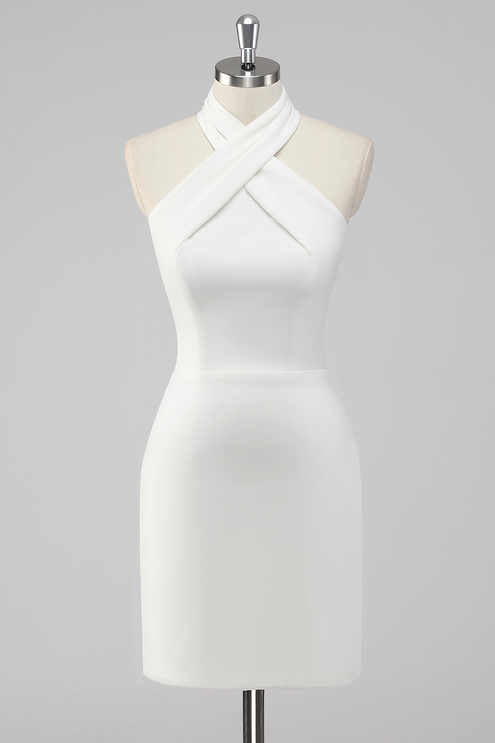 Halter Neck Bodycon Satin Short Little White Dress