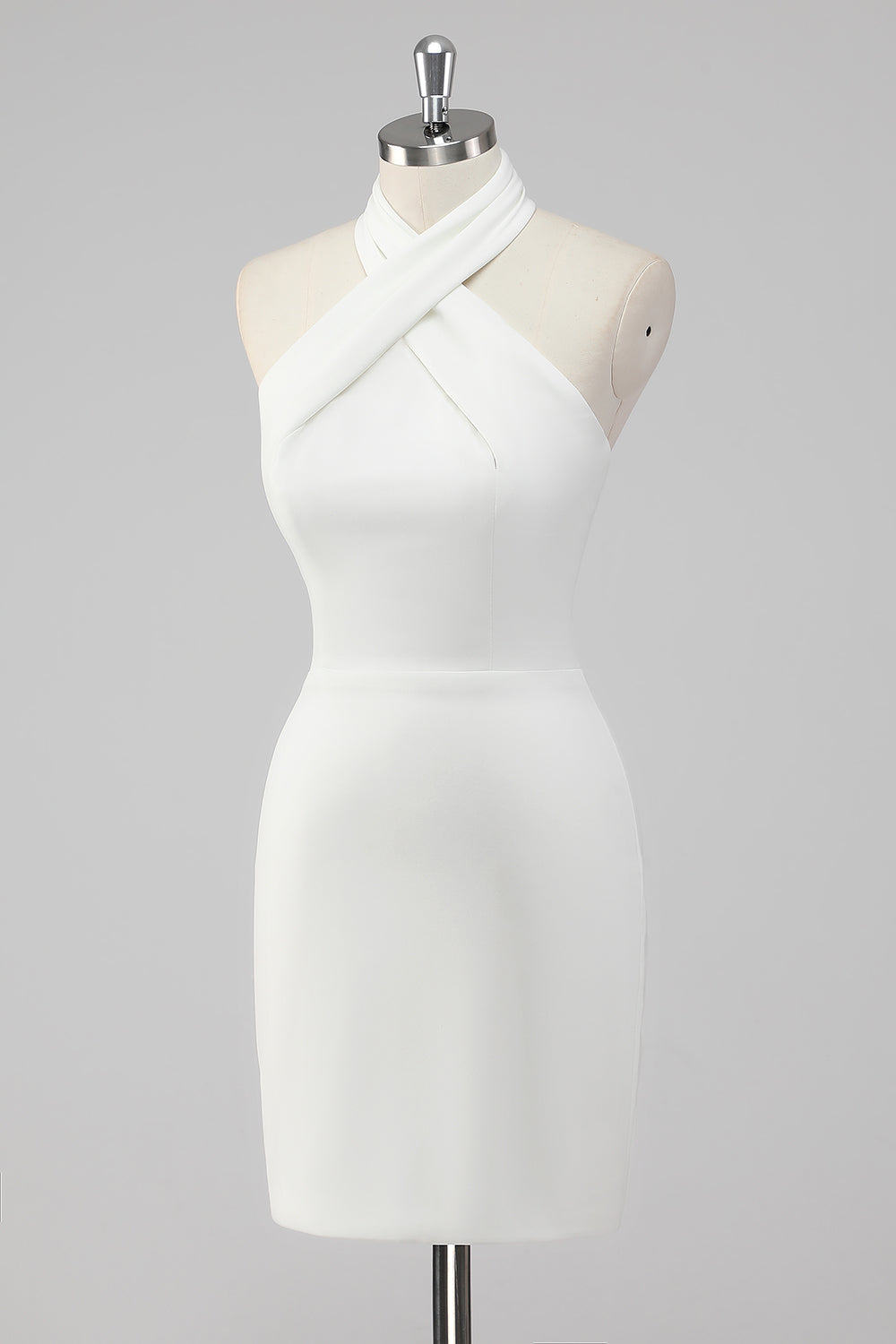 Halter Neck Bodycon Satin Short Little White Dress