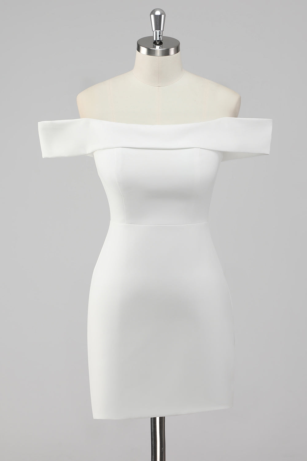 Satin White Bodycon Off the Shoulder Mini Graduation Dress