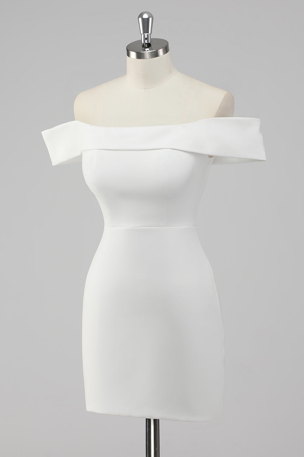 Satin White Bodycon Off the Shoulder Mini Graduation Dress