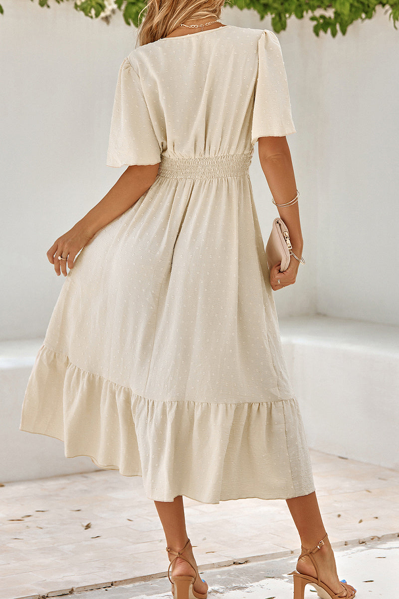 V Neck Ruffle Sleeve Long Dress