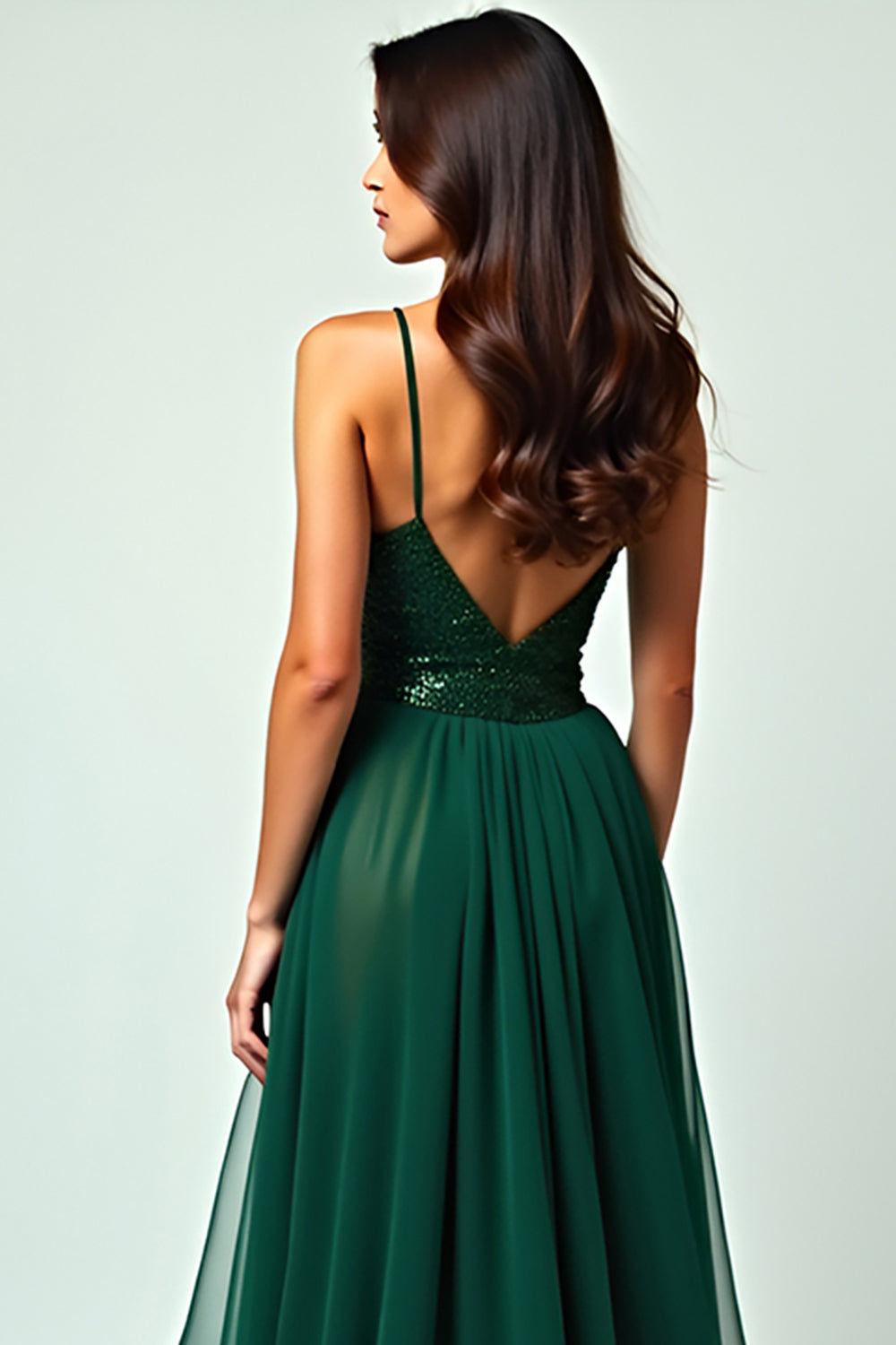 Dark Green Long Ruffled Spaghetti Straps Prom Dress with Slit - Fashionpara