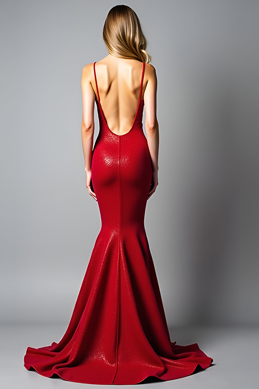 Sparkly Dark Red Mermaid Backless Long Prom Dress - Fashionpara
