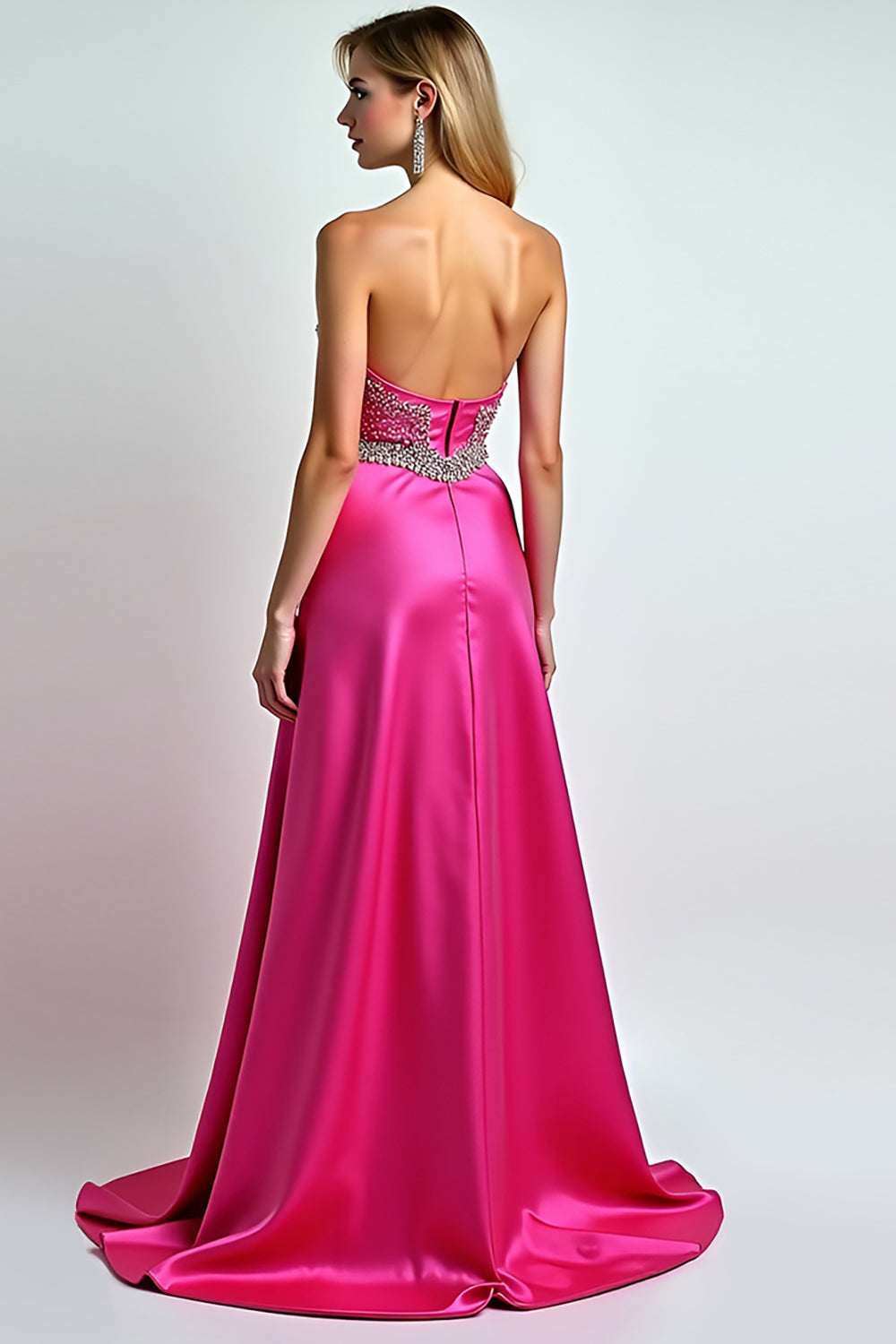 Sparkly Fuchsia A Line Sequin Sweetheart Long Prom Dress With Slit - Fashionpara