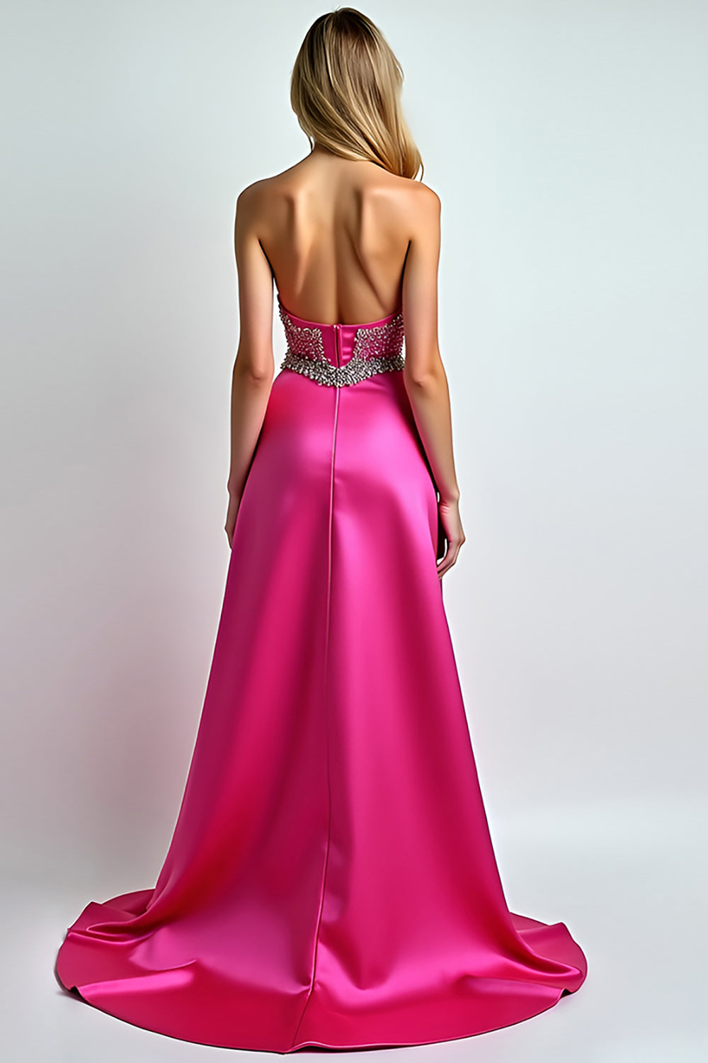 Sparkly Fuchsia A Line Sequin Sweetheart Long Prom Dress With Slit - Fashionpara