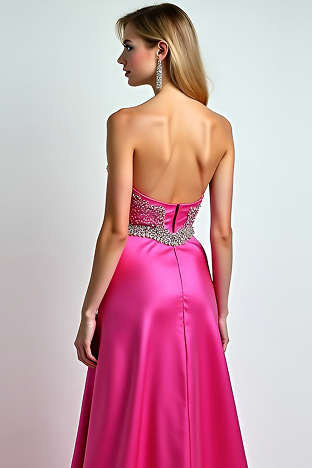 Sparkly Fuchsia A Line Sequin Sweetheart Long Prom Dress With Slit - Fashionpara