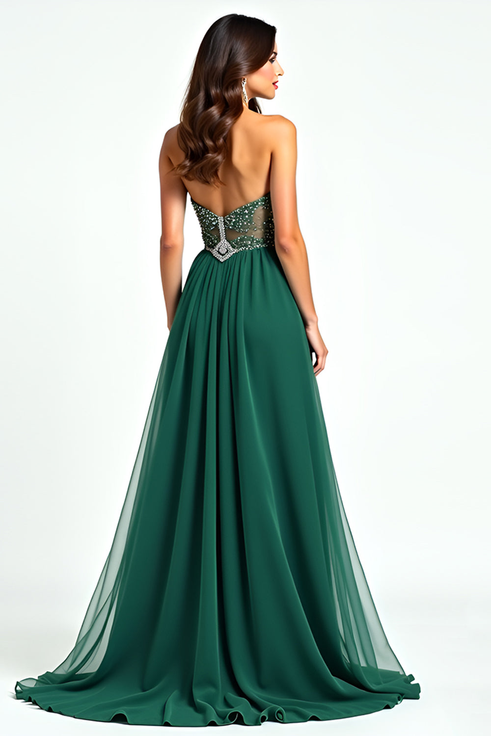Sparkly Dark Green A Line Sequin Sweetheart Long Prom Dress With Slit - Fashionpara