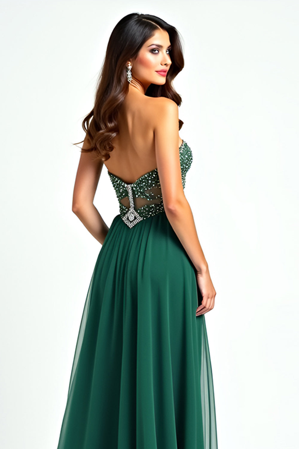 Sparkly Dark Green A Line Sequin Sweetheart Long Prom Dress With Slit - Fashionpara